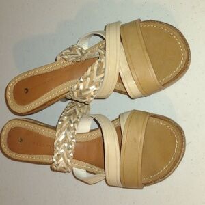 Leifsdottir OLLI  TAN LEATHER PLATFORM WEDGES SIZE9.5 anthropology